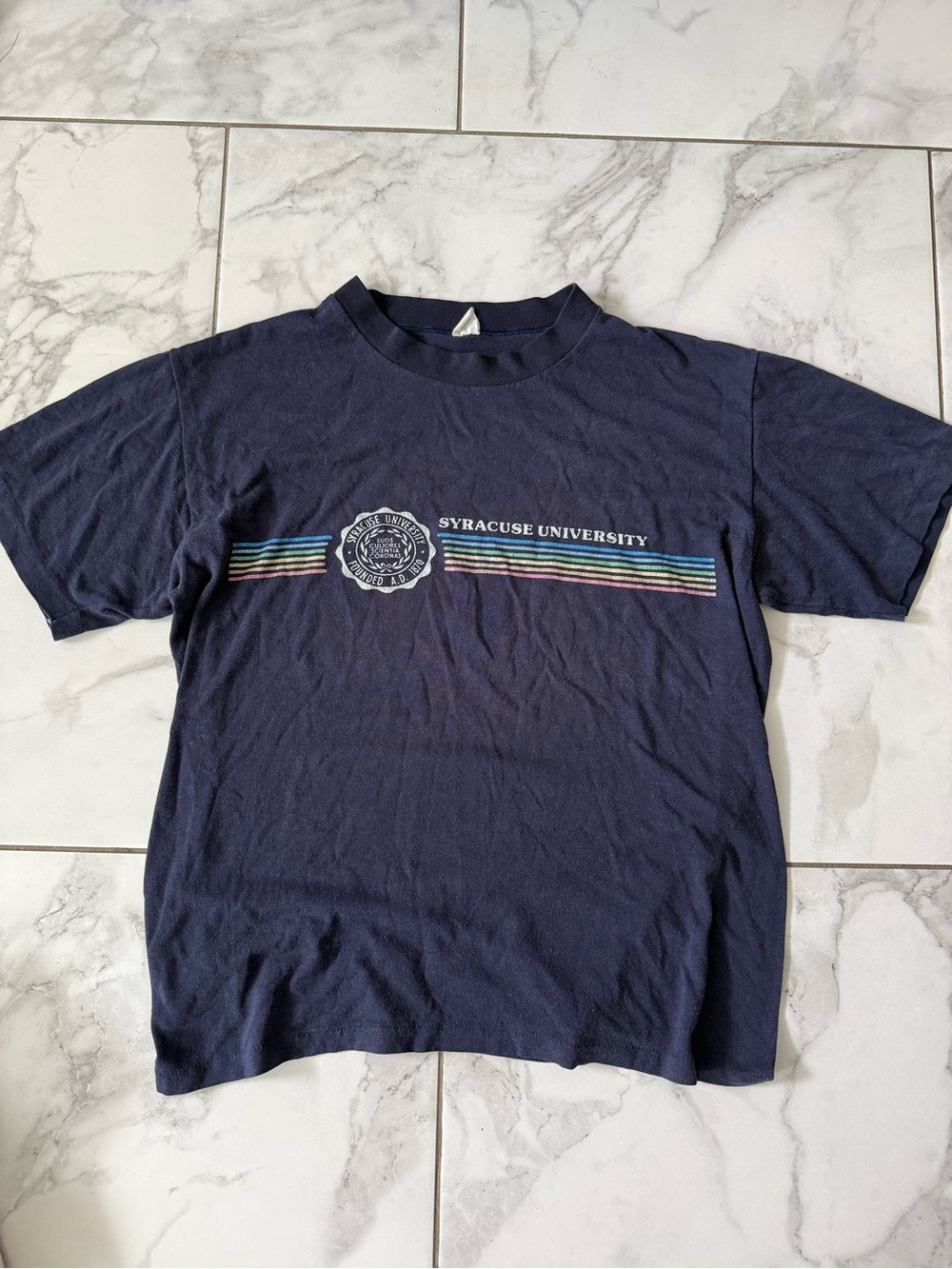 Vintage Syracuse University 70s 80s True Velva Sheen Rainbox Graphic Cotton Tee